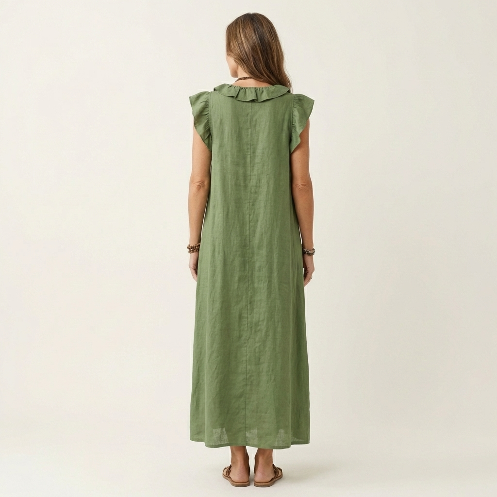 Josette | Robe Maxi en Lin à Volants et Décolleté en V