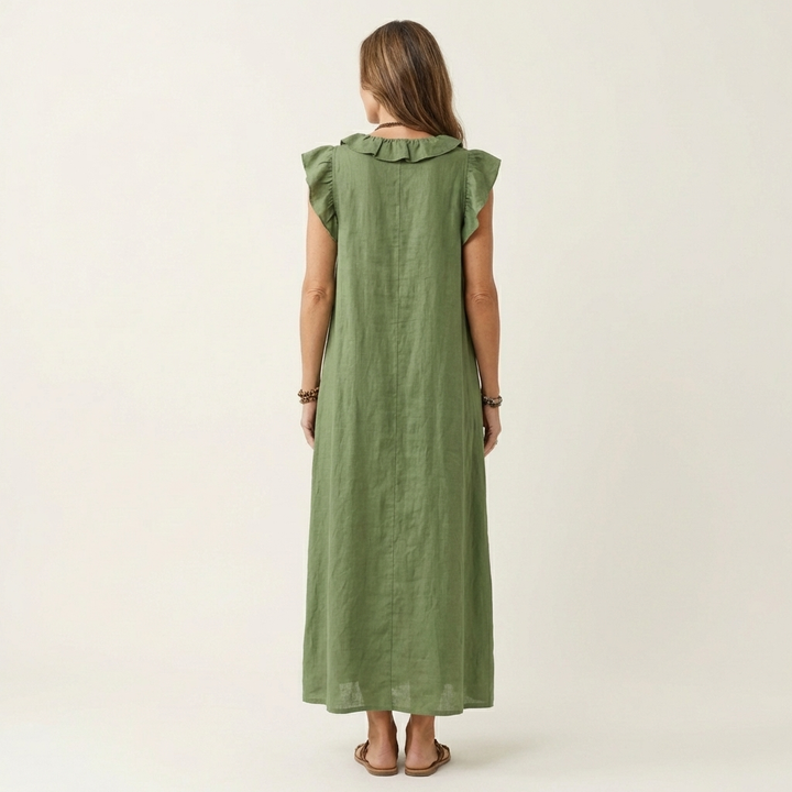Josette | Robe Maxi en Lin à Volants et Décolleté en V