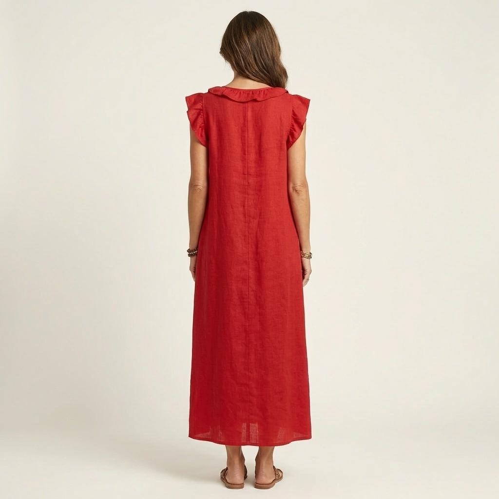 Josette | Robe Maxi en Lin à Volants et Décolleté en V