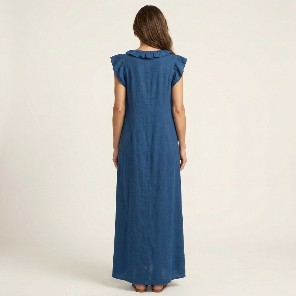 Josette | Robe Maxi en Lin à Volants et Décolleté en V
