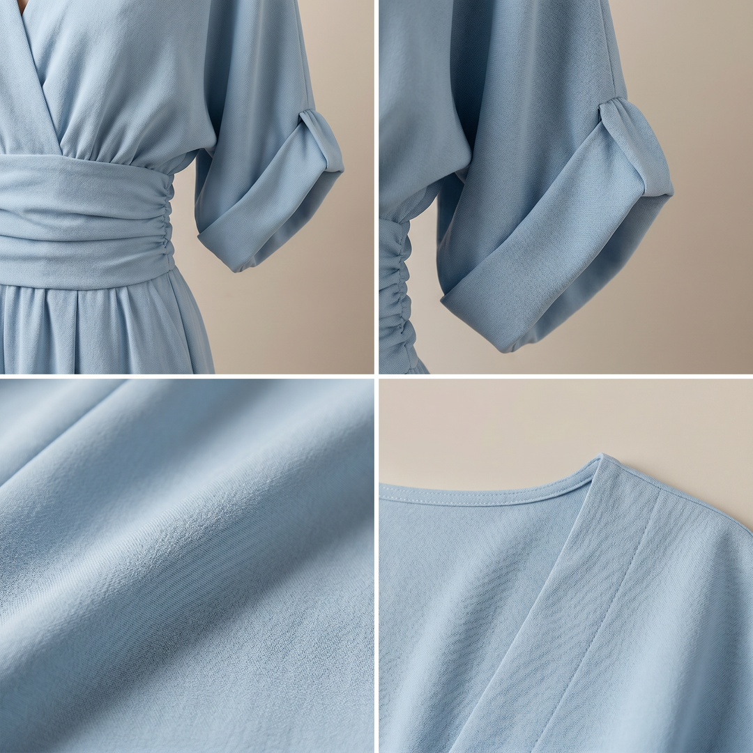 Jumpsuit Élégant à Col V et Taille Haute