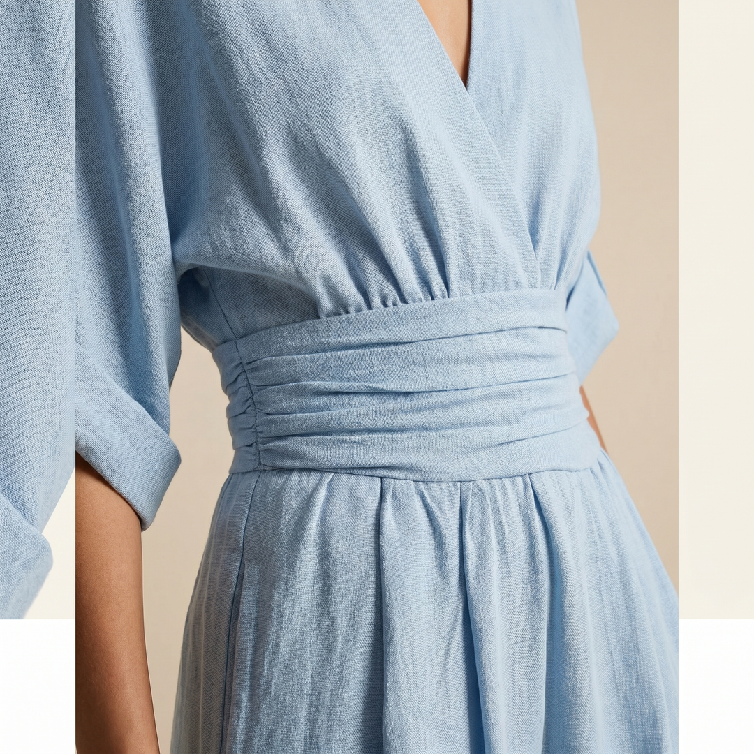 Jumpsuit Élégant à Col V et Taille Haute