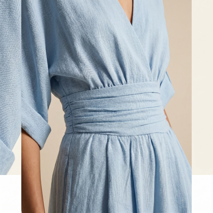 Jumpsuit Élégant à Col V et Taille Haute