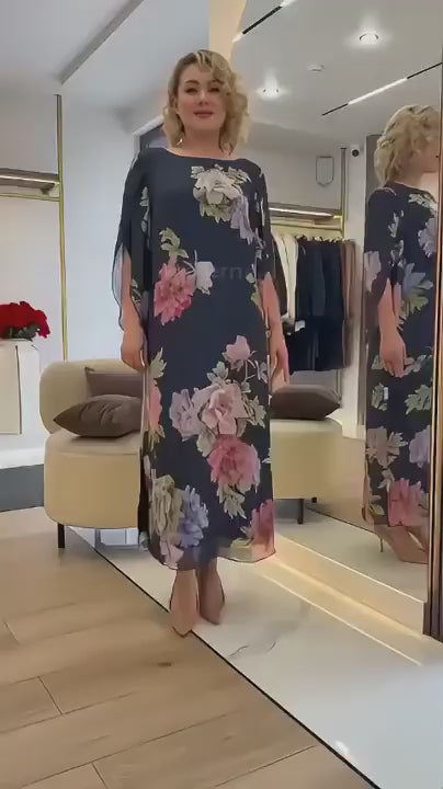 Floral Print Maxi Dress Lightweight Chiffon Comfort